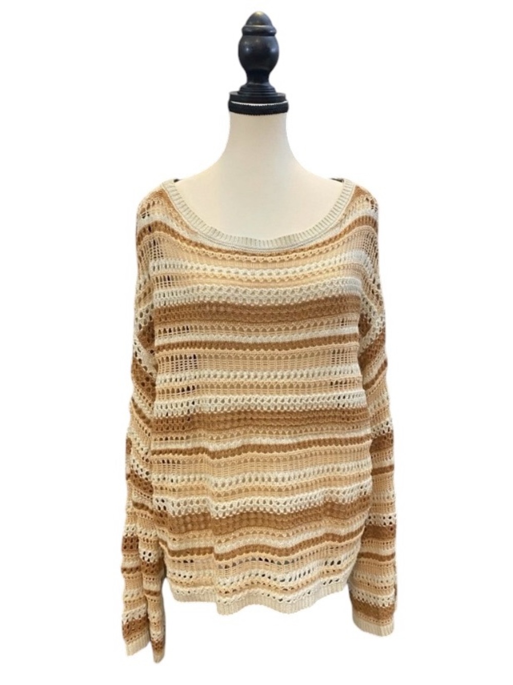 Torrid Tan, Brown & Cream Striped open knit sweater EUC, torrid size 2